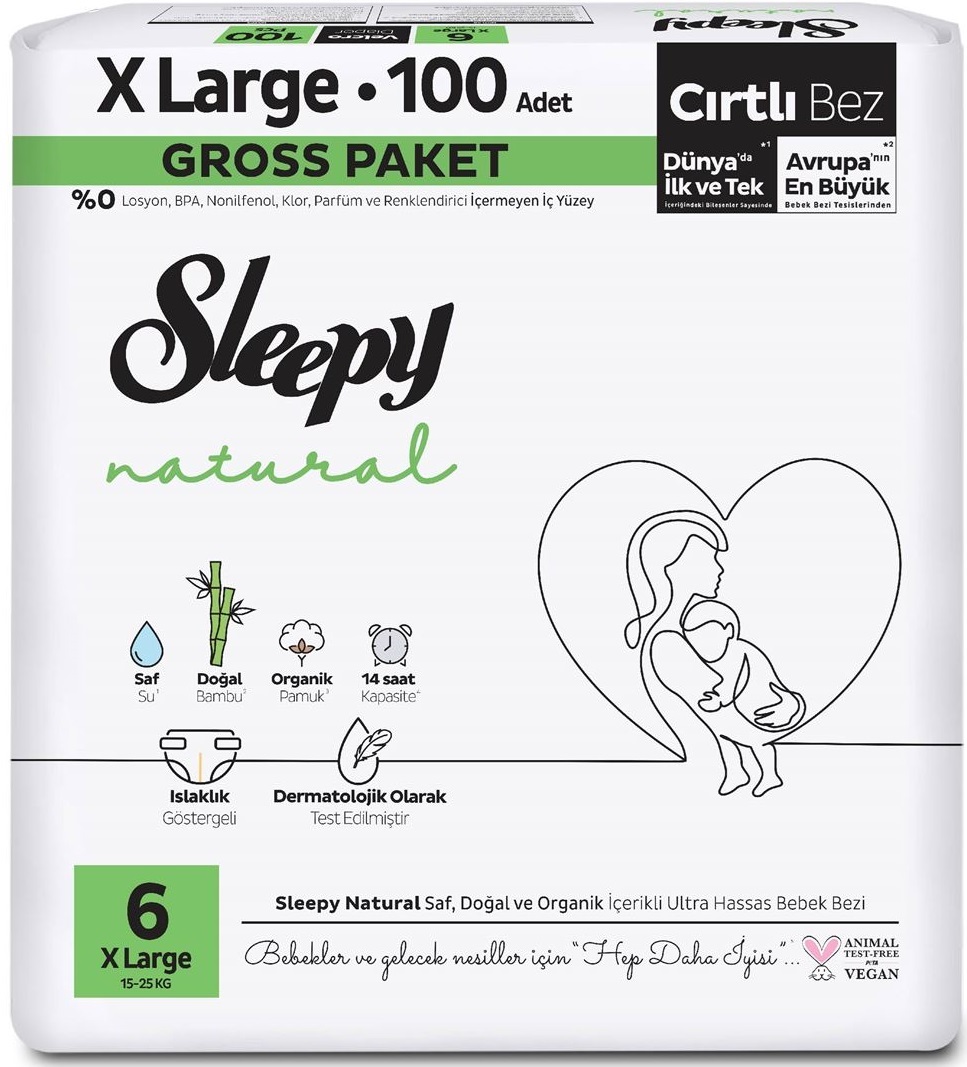Sleepy Bebek Bezi Natural Beden:6 (15-25KG) Extra Large 62 Adet Ultra Pk Sleepy Bebek Bezi Natural Beden:6 (15-25KG) Extra Large 62 Adet Ultra Pk
