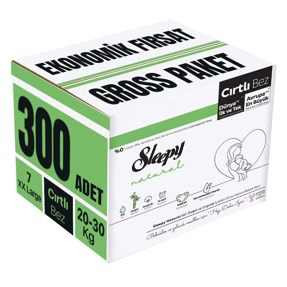 Sleepy Bebek Bezi Natural 7 Beden 20-30 KG XXLarge 300 Adet Ekonomik Fırsat Gross Pk