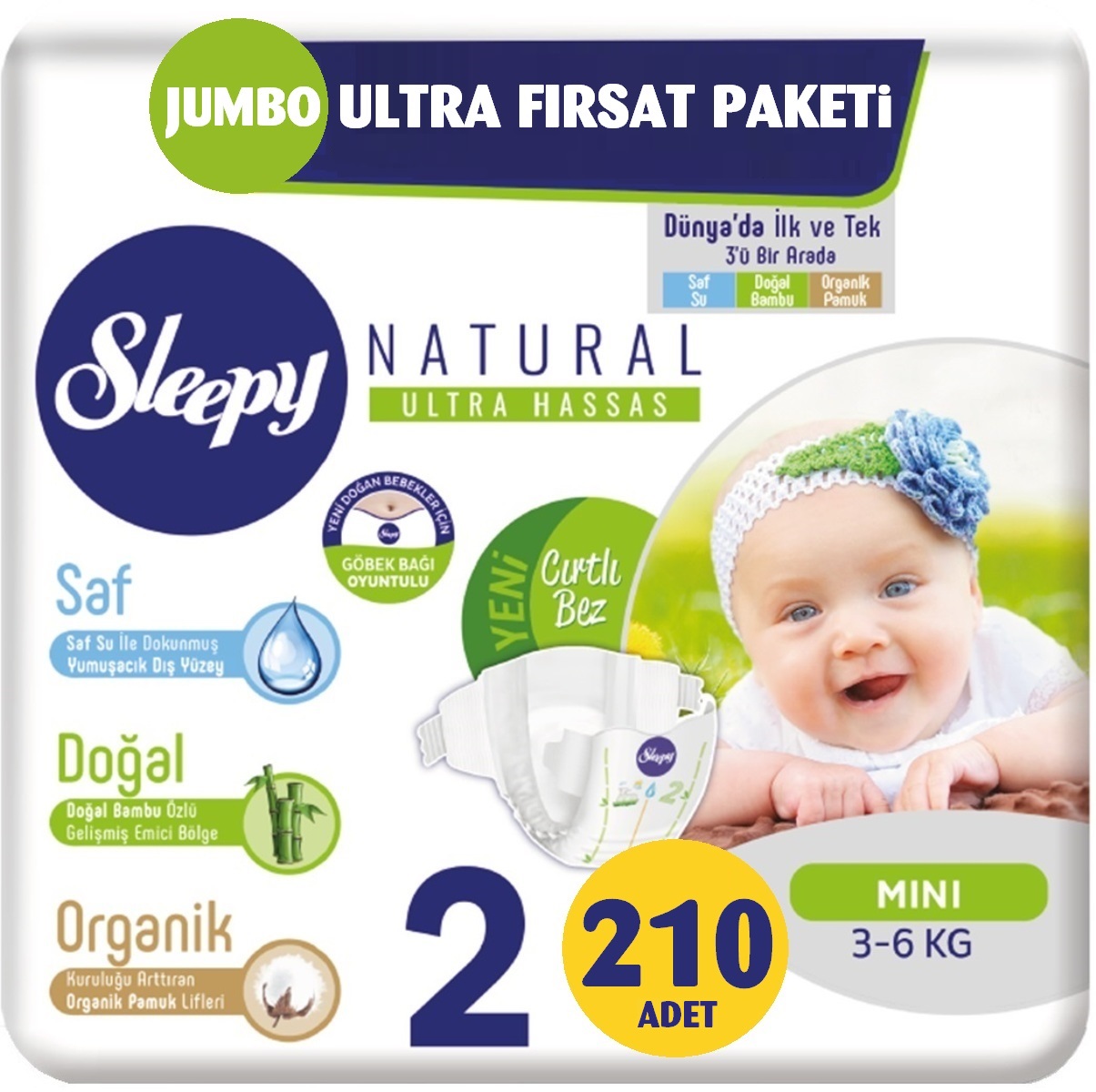 Sleepy Bebek Bezi Naturel Beden:2 (3-6Kg) Mini 210 Adet Jumbo Ultra Fırsat Pk Sleepy Bebek Bezi Naturel Beden:2 (3-6Kg) Mini 210 Adet Jumbo Ultra Fırsat Pk