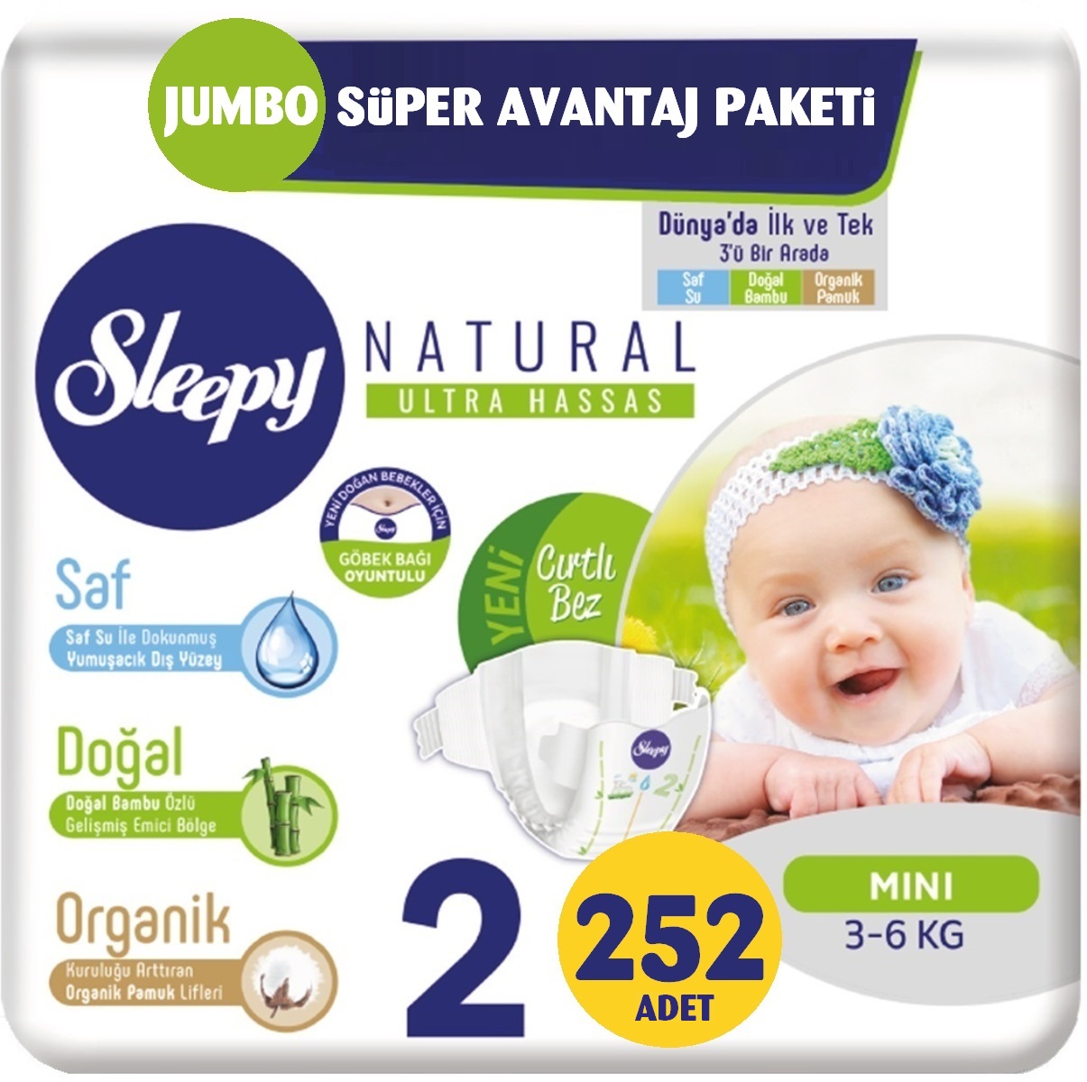 Sleepy Bebek Bezi Naturel Beden:2 (3-6Kg) Mini 252 Adet Jumbo Süper Avantaj Pk Sleepy Bebek Bezi Naturel Beden:2 (3-6Kg) Mini 252 Adet Jumbo Süper Avantaj Pk