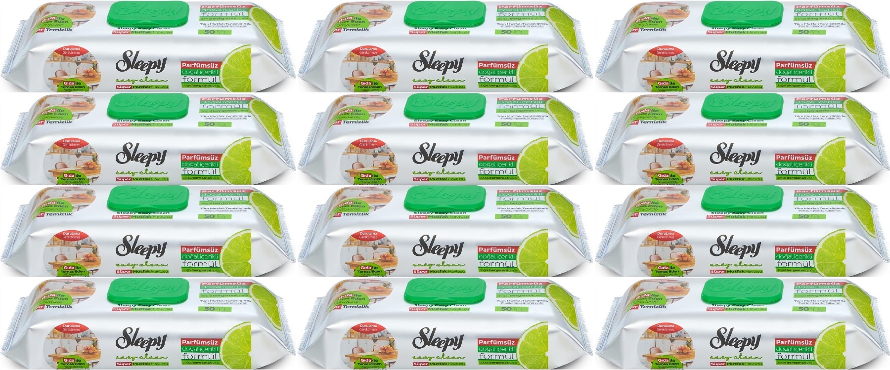 Sleepy Easy Clean Yüzey Temizlik Mutfak Havlusu-Mendili 50 Yaprak Bergomot Yağlı (12Li Set) 600Yprk Sleepy Easy Clean Yüzey Temizlik Mutfak Havlusu-Mendili 50 Yaprak Bergomot Yağlı (12Li Set) 600Yprk