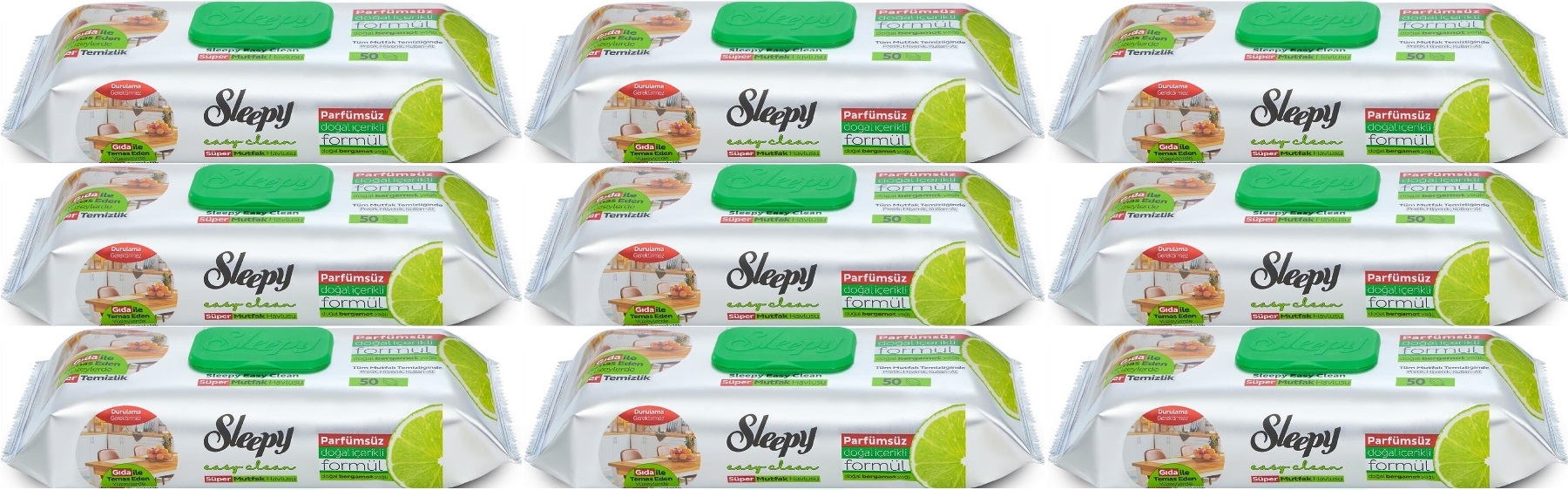 Sleepy Easy Clean Yüzey Temizlik Mutfak Havlusu -Mendili 50 Yaprak Bergomot Yağlı (9Lu Set) 450Yprk Sleepy Easy Clean Yüzey Temizlik Mutfak Havlusu -Mendili 50 Yaprak Bergomot Yağlı (9Lu Set) 450Yprk