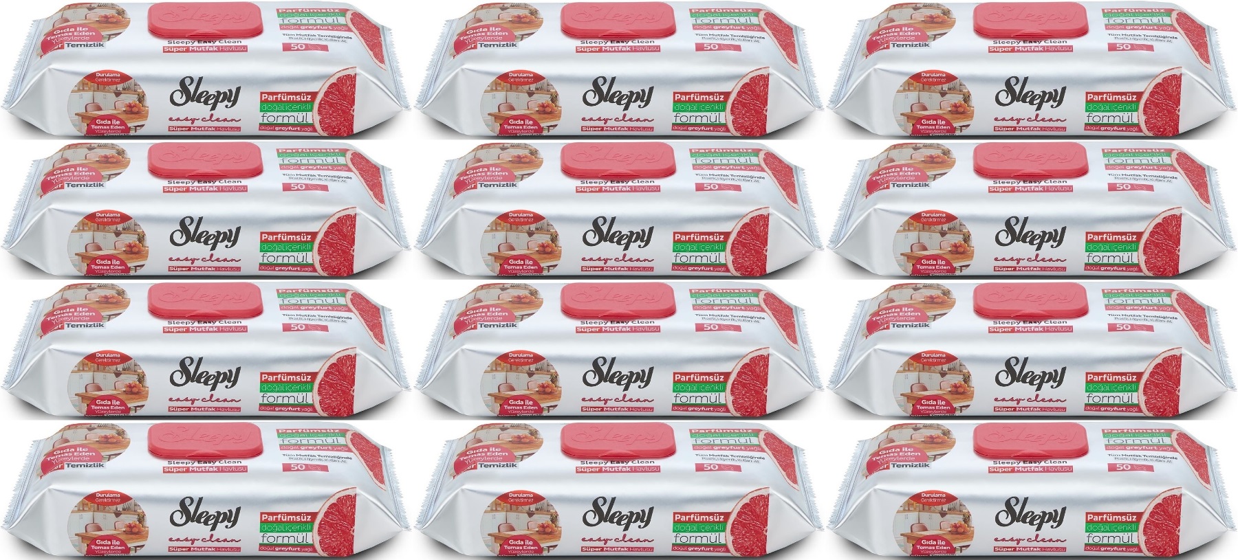 Sleepy Easy Clean Yüzey Temizlik Mutfak Havlusu-Mendili 50 Yaprak Greyfurt Yağlı (12Li Set) 600Yprk Sleepy Easy Clean Yüzey Temizlik Mutfak Havlusu-Mendili 50 Yaprak Greyfurt Yağlı (12Li Set) 600Yprk