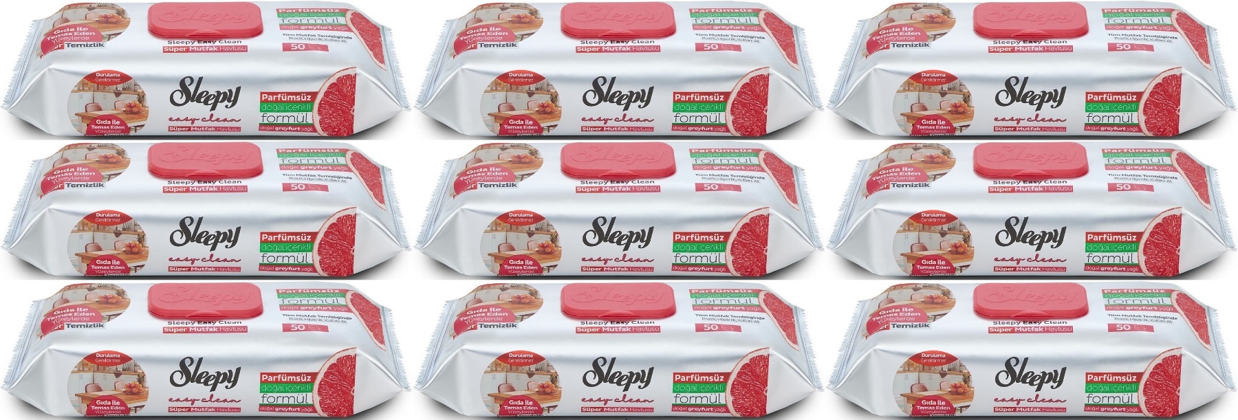 Sleepy Easy Clean Yüzey Temizlik Mutfak Havlusu-Mendili 50 Yaprak Greyfurt Yağlı (9Lu Set) 450 Yprk Sleepy Easy Clean Yüzey Temizlik Mutfak Havlusu-Mendili 50 Yaprak Greyfurt Yağlı (9Lu Set) 450 Yprk