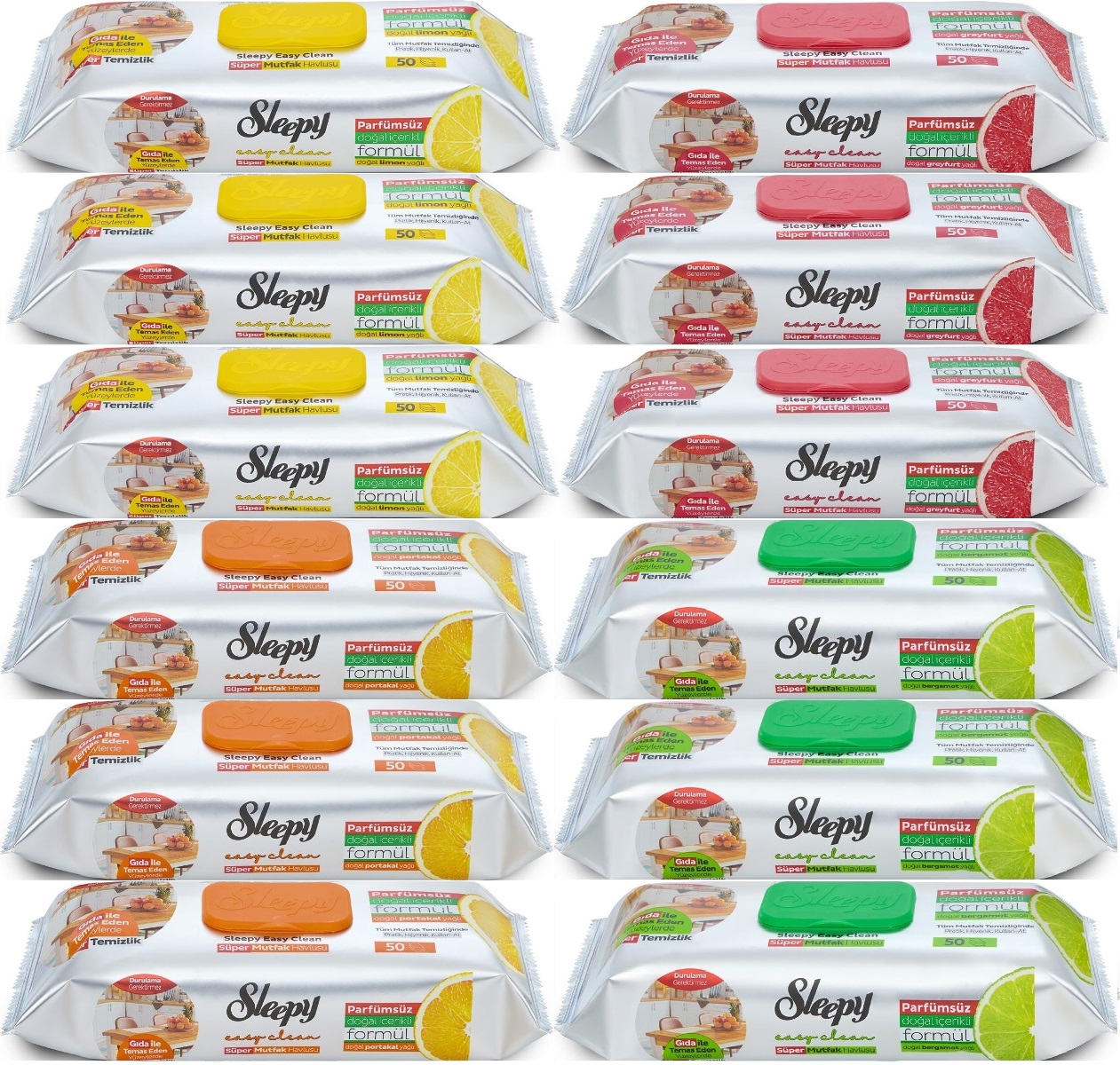 Sleepy Easy Clean Yüzey Temizlik Mutfak Havlusu - Mendili 50 Yaprak Karma (12 Li Set) Sleepy Easy Clean Yüzey Temizlik Mutfak Havlusu - Mendili 50 Yaprak Karma (12 Li Set)
