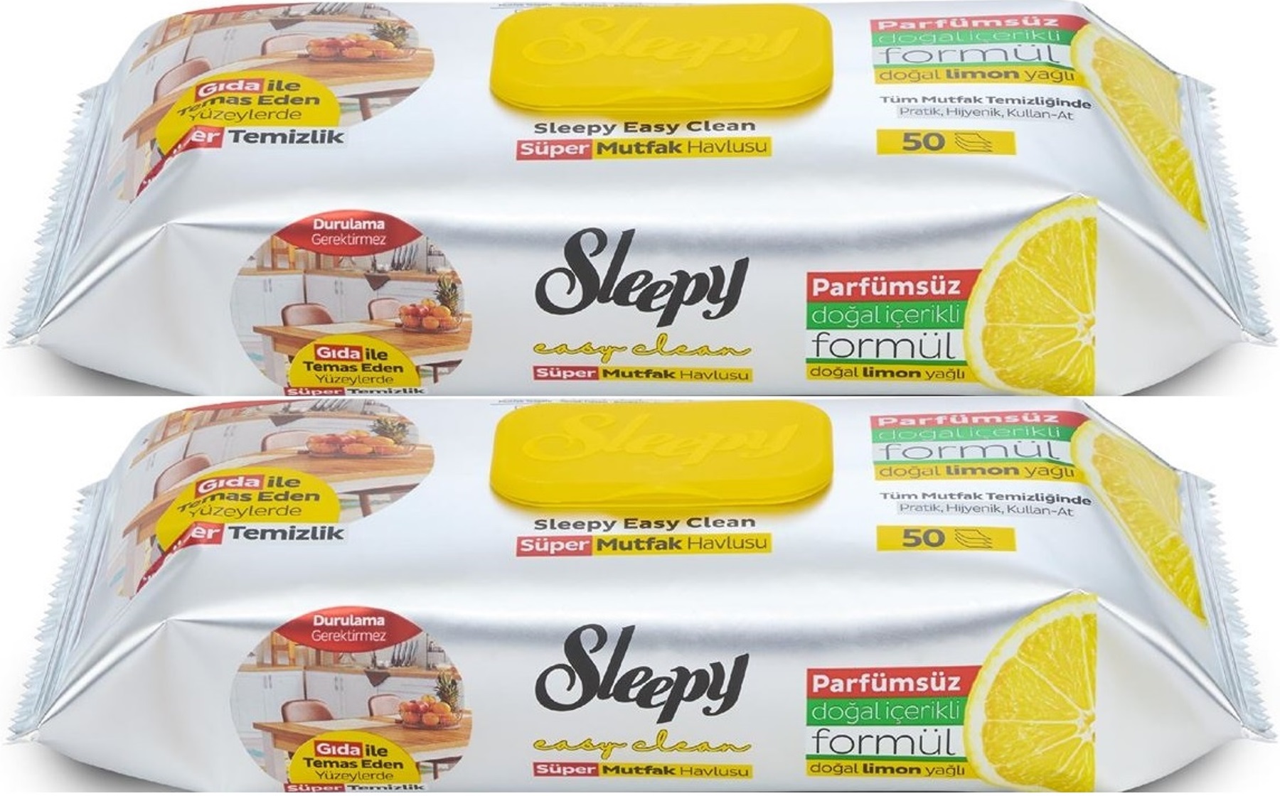 Sleepy Easy Clean Yüzey Temizlik Mutfak Havlusu -Mendili 50 Yaprak Limon Yağlı (2Li Set) 100 Yaprak Sleepy Easy Clean Yüzey Temizlik Mutfak Havlusu -Mendili 50 Yaprak Limon Yağlı (2Li Set) 100 Yaprak