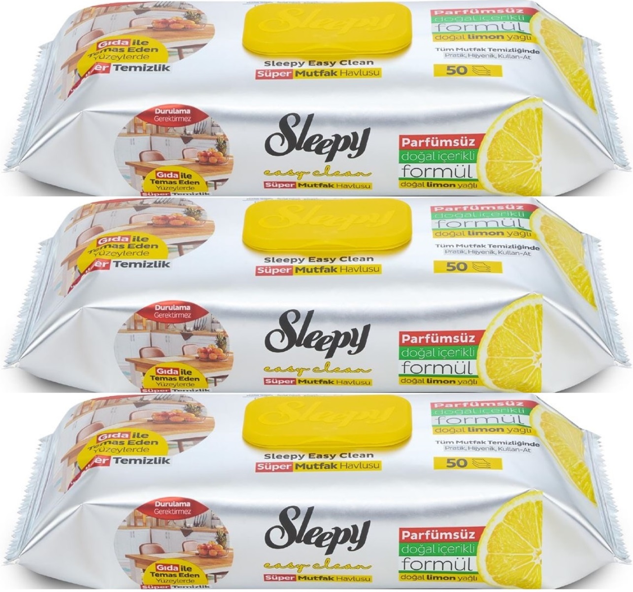 Sleepy Easy Clean Yüzey Temizlik Mutfak Havlusu -Mendili 50 Yaprak Limon Yağlı (3Lü Set) 150 Yaprak Sleepy Easy Clean Yüzey Temizlik Mutfak Havlusu -Mendili 50 Yaprak Limon Yağlı (3Lü Set) 150 Yaprak