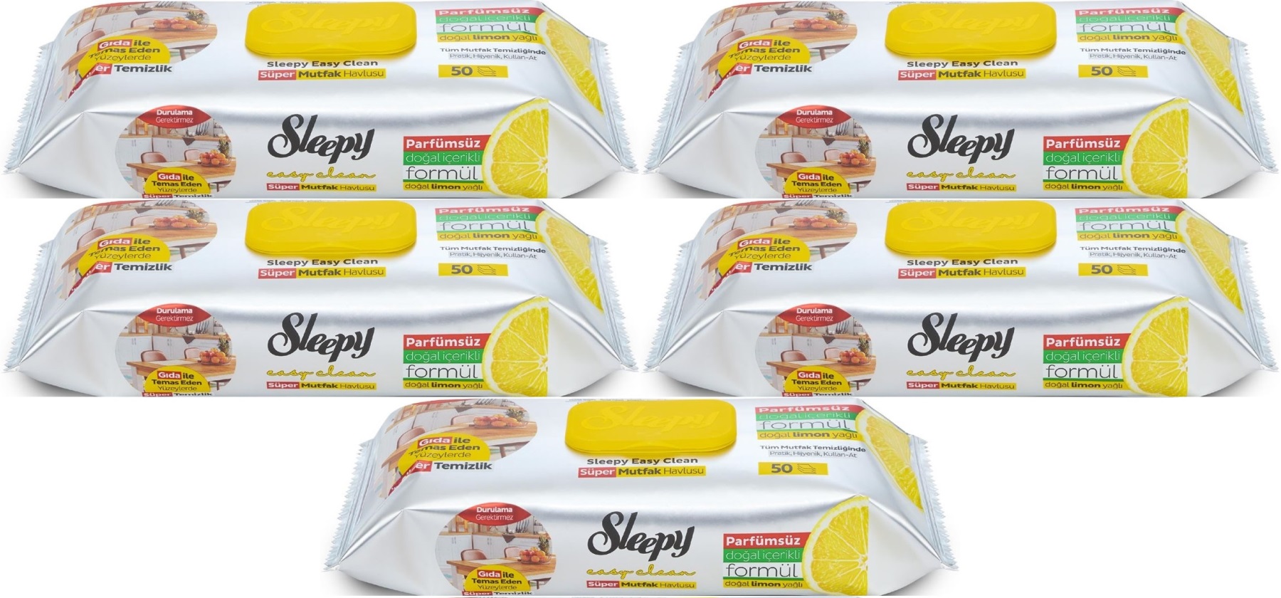 Sleepy Easy Clean Yüzey Temizlik Mutfak Havlusu -Mendili 50 Yaprak Limon Yağlı (5Li Set) 250 Yaprak Sleepy Easy Clean Yüzey Temizlik Mutfak Havlusu -Mendili 50 Yaprak Limon Yağlı (5Li Set) 250 Yaprak