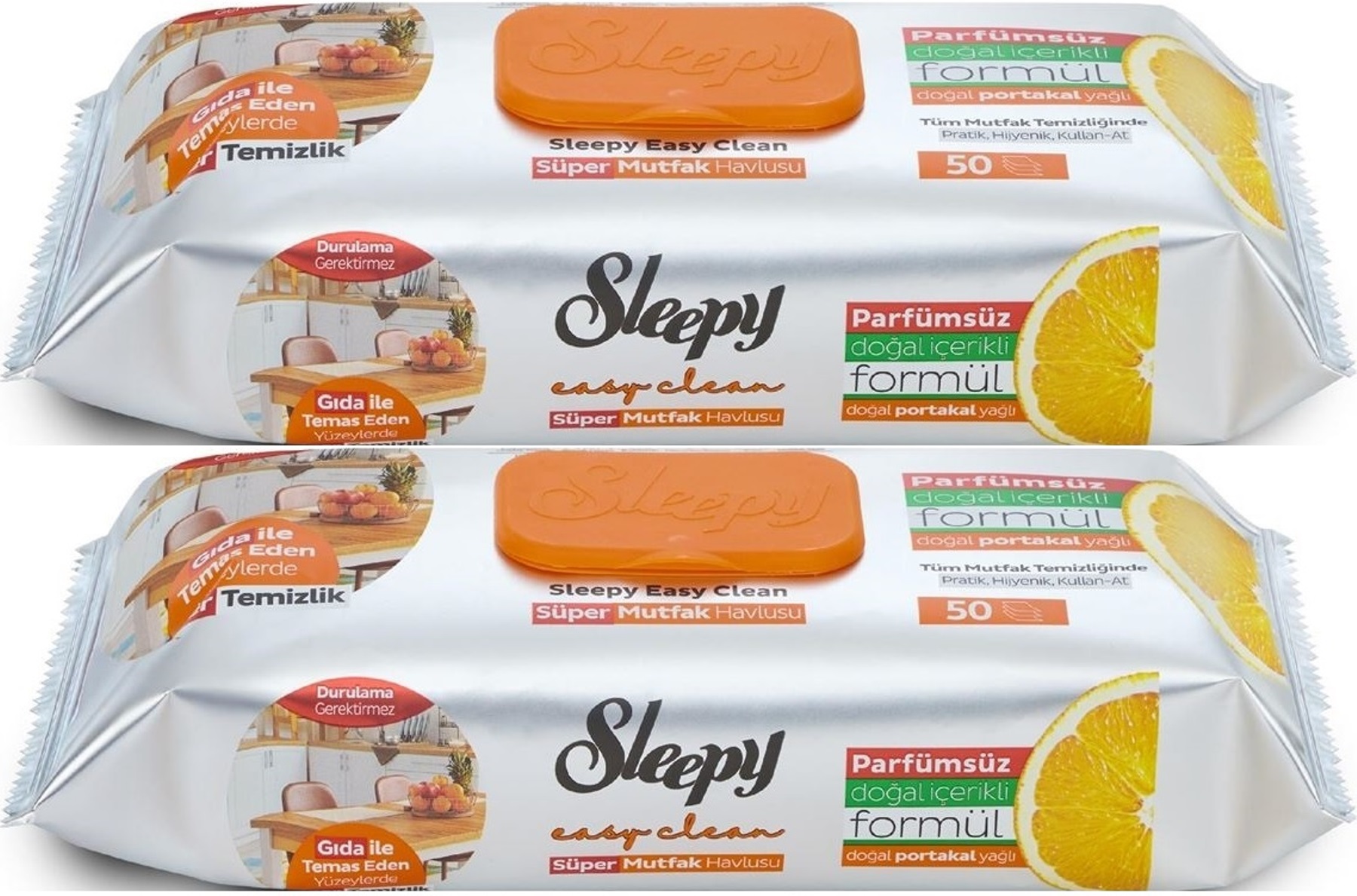 Sleepy Easy Clean Yüzey Temizlik Mutfak Havlusu -Mendili 50 Yaprak Portakal Yağlı (2Li Set) 100Yprk Sleepy Easy Clean Yüzey Temizlik Mutfak Havlusu -Mendili 50 Yaprak Portakal Yağlı (2Li Set) 100Yprk