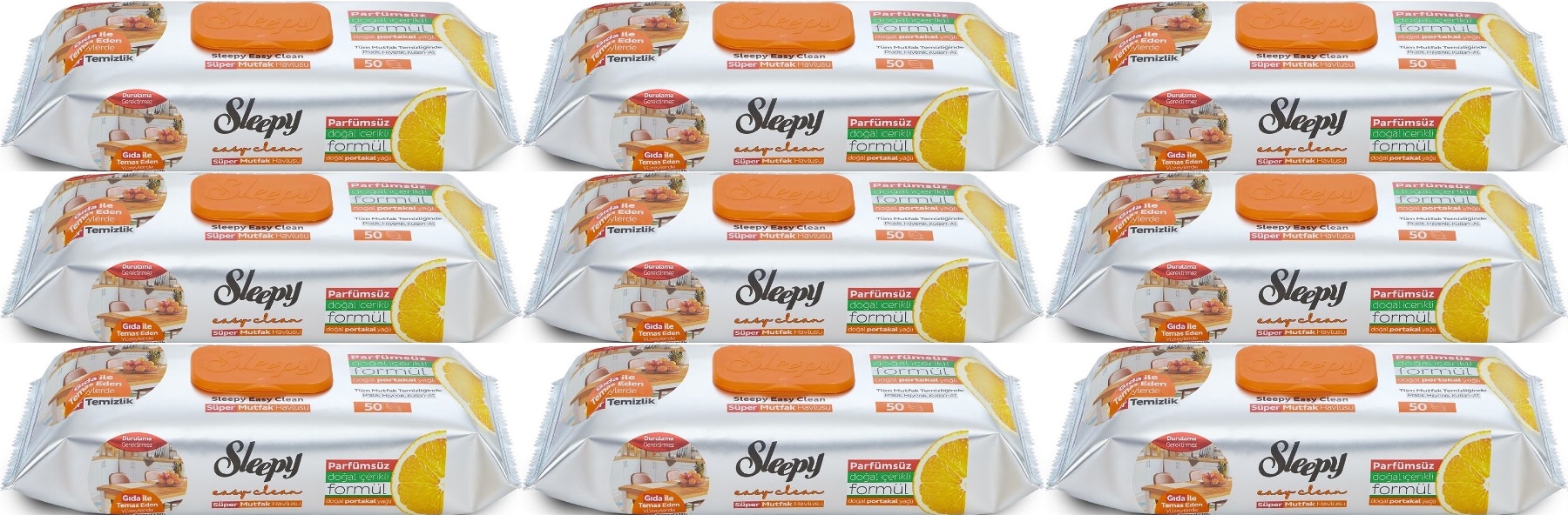 Sleepy Easy Clean Yüzey Temizlik Mutfak Havlusu -Mendili 50 Yaprak Portakal Yağlı (9Lu Set) 450Yprk Sleepy Easy Clean Yüzey Temizlik Mutfak Havlusu -Mendili 50 Yaprak Portakal Yağlı (9Lu Set) 450Yprk