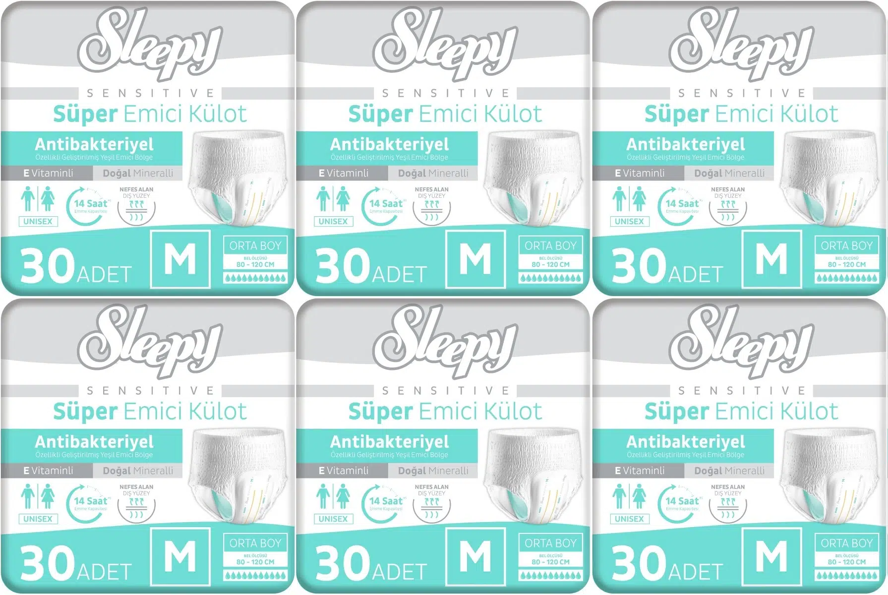 Sleepy Yetişkin Bezi Emici Külot M - Orta - Medium 180 Adet (6PK*30)