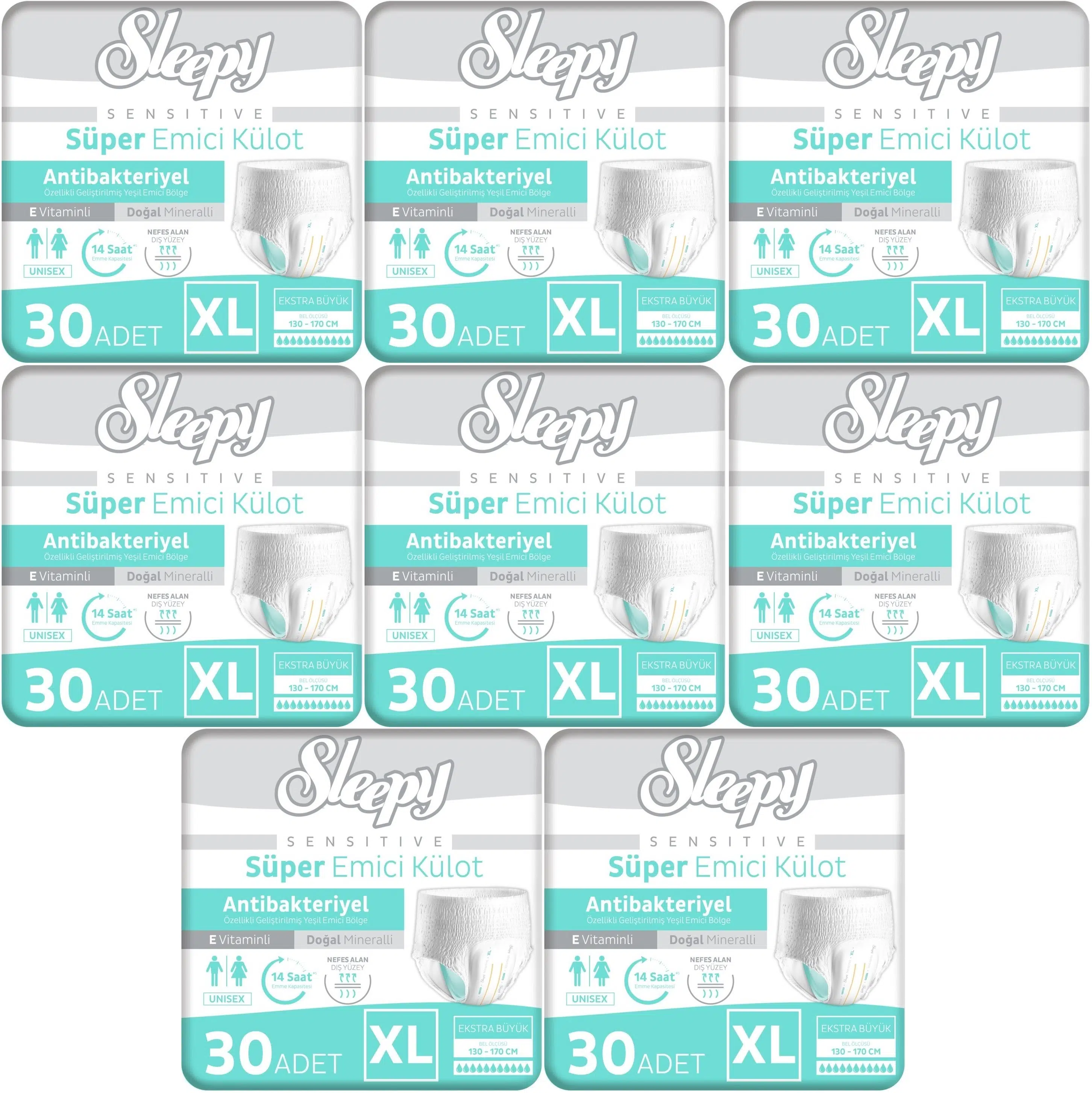 Sleepy Yetişkin Bezi Emici Külot XL - Ekstra Büyük - Extra Large 240 Adet (8PK*30)