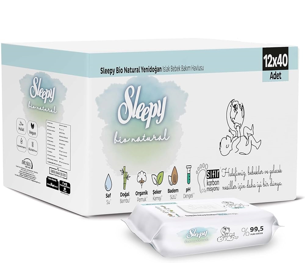 Sleepy Islak Havlu Mendil Bio Natural 40 Yaprak Yeni Doğan (12 Li Set) Plastik Kapaklı 480 Yaprak Sleepy Islak Havlu Mendil Bio Natural 40 Yaprak Yeni Doğan (12 Li Set) Plastik Kapaklı 480 Yaprak