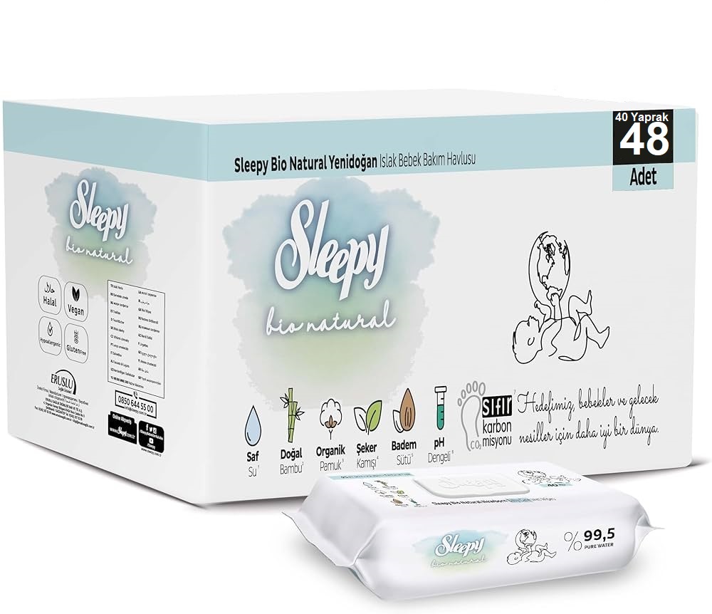 Sleepy Islak Havlu Mendil Bio Natural 40 Yaprak Yeni Doğan (48 Li Set) Plastik Kapaklı 1920 Yaprak Sleepy Islak Havlu Mendil Bio Natural 40 Yaprak Yeni Doğan (48 Li Set) Plastik Kapaklı 1920 Yaprak