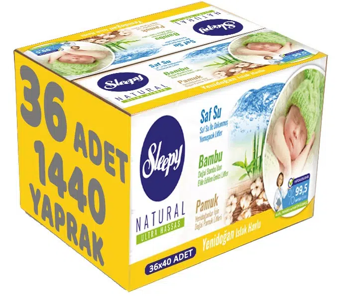 Sleepy Islak Havlu Mendil Pamuklu Yenidoğan Natural Bambu 40 Yaprak 36 Lı Set (1440 Yaprak)