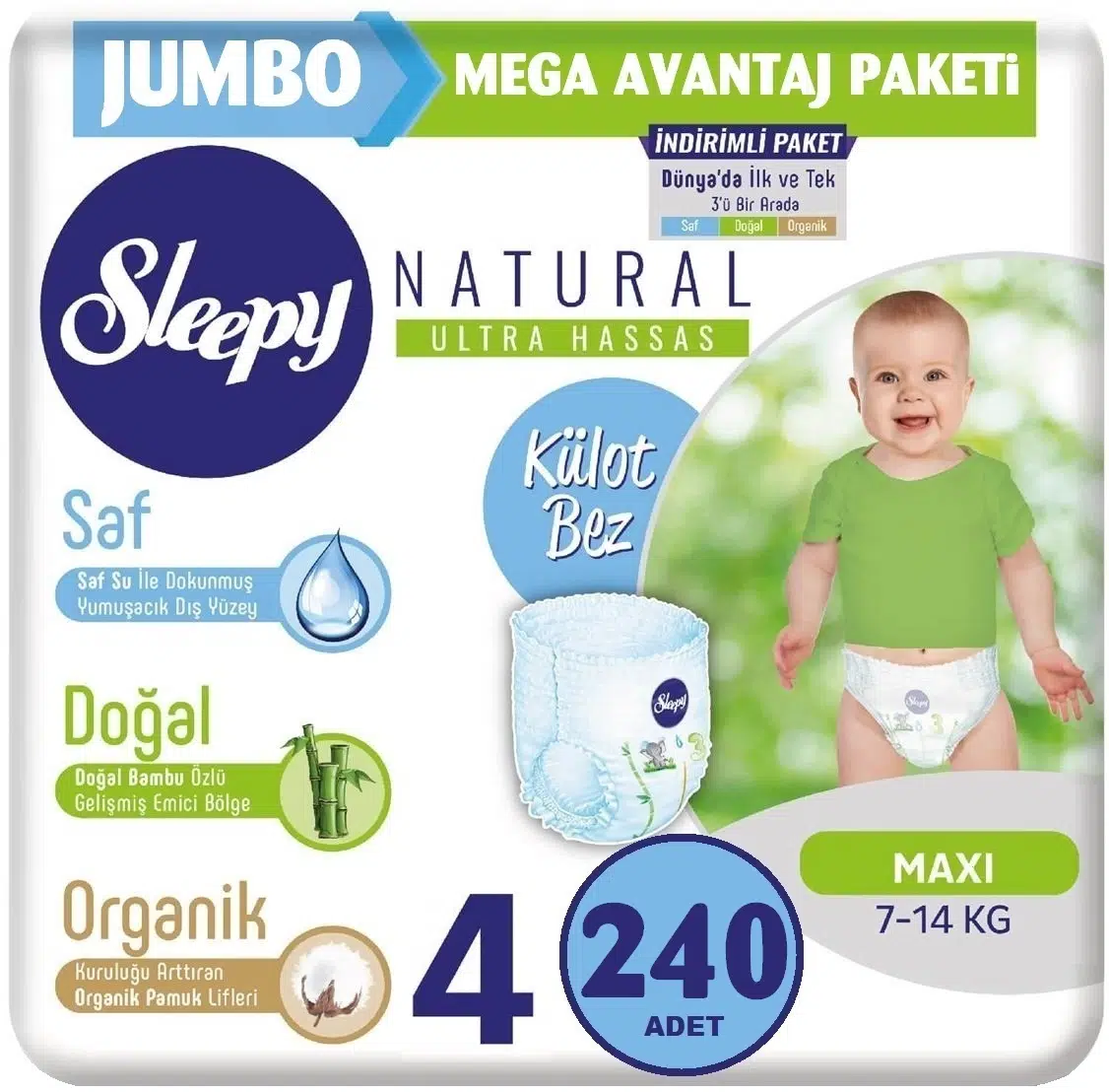 Sleepy Külot Bebek Bezi Beden:4 (7-14Kg) Maxi 240 Adet Jumbo Mega Avantaj Pk