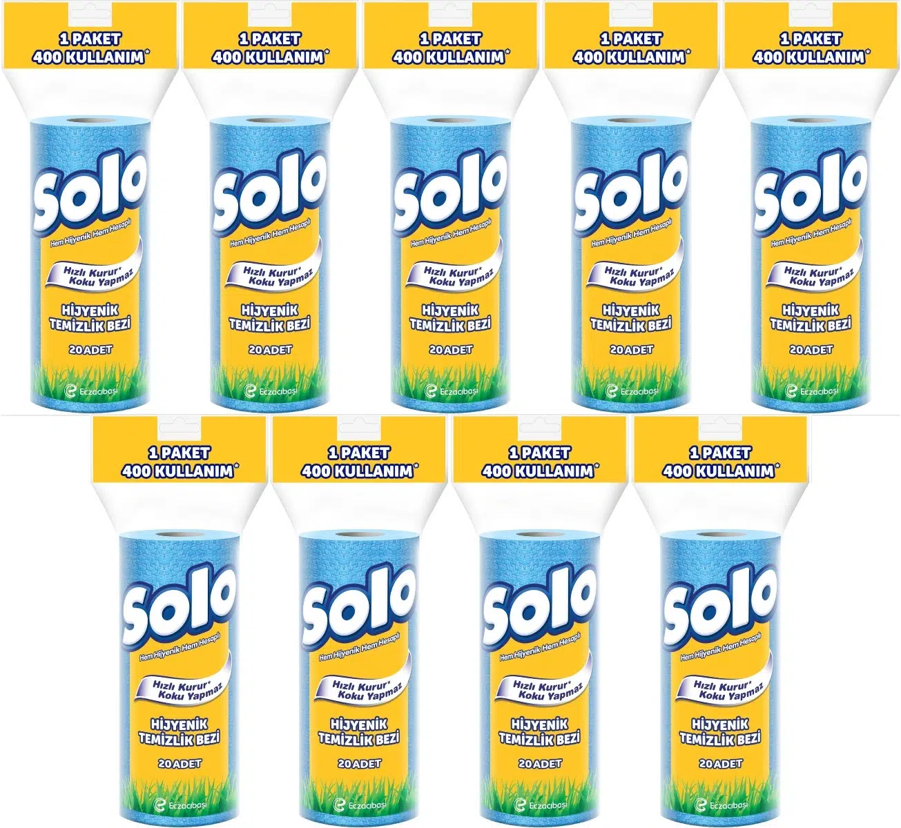 Solo Hijyenik Temizlik Bezi (İç adet 20 Li) (Kokusuz ve Hızla Kuruyan) (9 Lu Set)