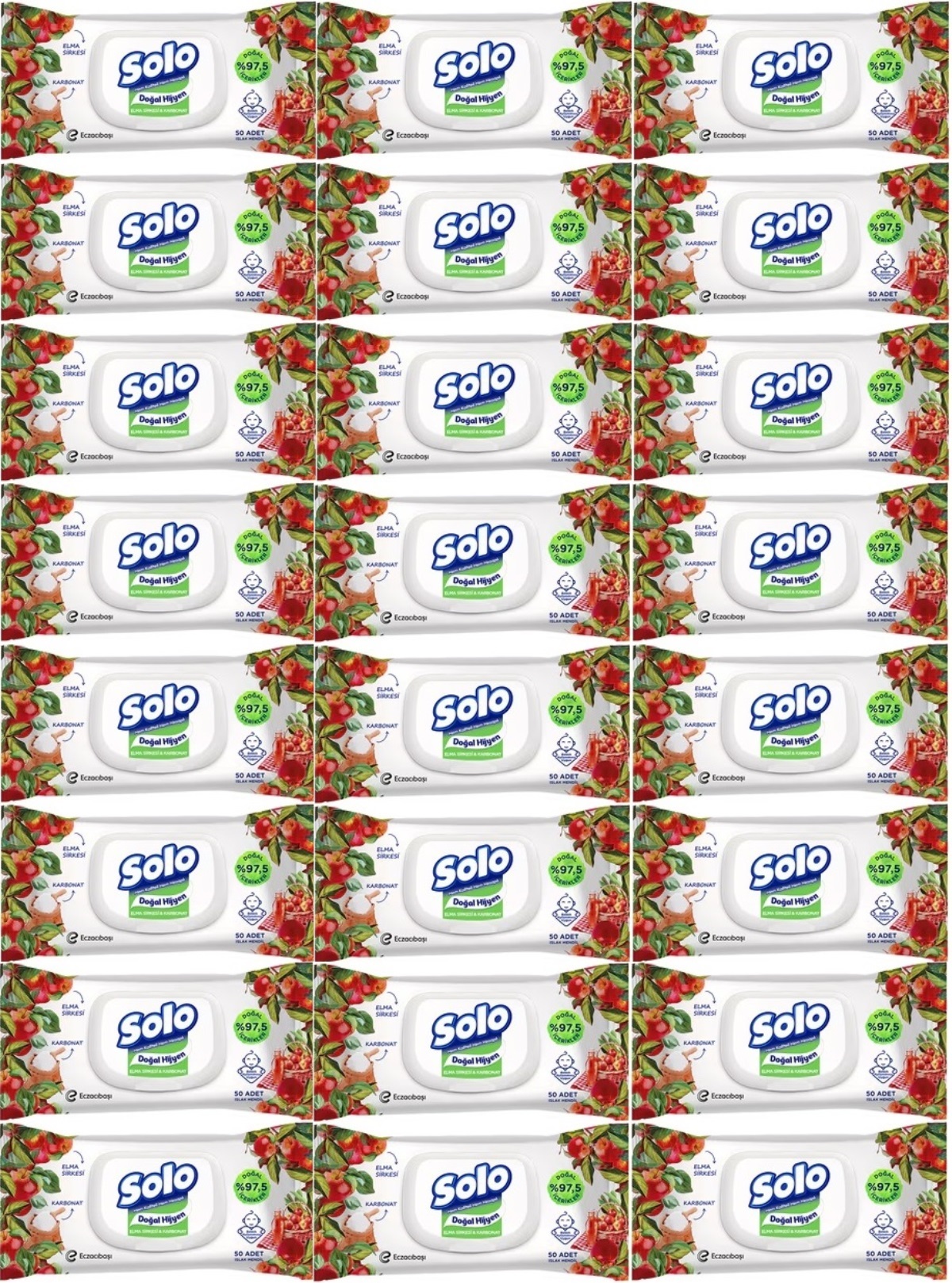 Solo Islak Havlu Mendil 50 Yaprak Elma Sirkesi & Karbonat (24 Lü Set) (8PK*3) 1200 Yaprak Solo Islak Havlu Mendil 50 Yaprak Elma Sirkesi & Karbonat (24 Lü Set) (8PK*3) 1200 Yaprak