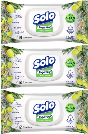 Solo Islak Havlu Mendil 50 Yaprak Limon & Biberiye (3 Lü Pk) 150 Yaprak Solo Islak Havlu Mendil 50 Yaprak Limon & Biberiye (3 Lü Pk) 150 Yaprak