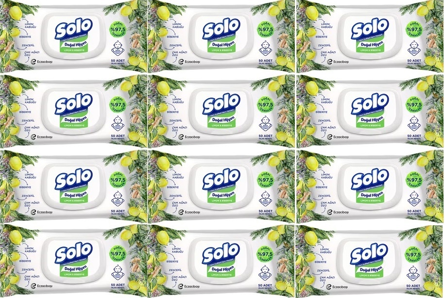 Solo Islak Havlu Mendil 50 Yaprak Limon & Biberiye (12 Li Set) (4PK*3) 600 Yaprak Solo Islak Havlu Mendil 50 Yaprak Limon & Biberiye (12 Li Set) (4PK*3) 600 Yaprak