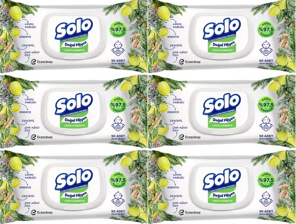 Solo Islak Havlu Mendil 50 Yaprak Limon & Biberiye (6 Lı Set) (2PK*3) 300 Yaprak Solo Islak Havlu Mendil 50 Yaprak Limon & Biberiye (6 Lı Set) (2PK*3) 300 Yaprak