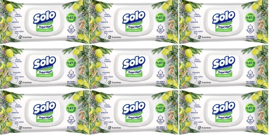 Solo Islak Havlu Mendil 50 Yaprak Limon & Biberiye (9 Lu Set) (3PK*3) 450 Yaprak Solo Islak Havlu Mendil 50 Yaprak Limon & Biberiye (9 Lu Set) (3PK*3) 450 Yaprak