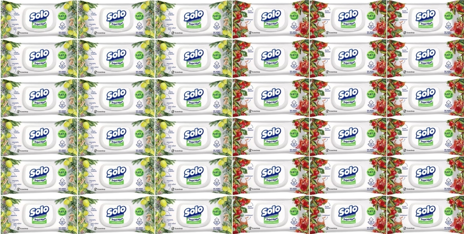 Solo Islak Havlu Mendil 50 Yaprak Limon & Biberiye-Elma Sirkesi & Karbonat (36 Lı Karma Set) Solo Islak Havlu Mendil 50 Yaprak Limon & Biberiye-Elma Sirkesi & Karbonat (36 Lı Karma Set)