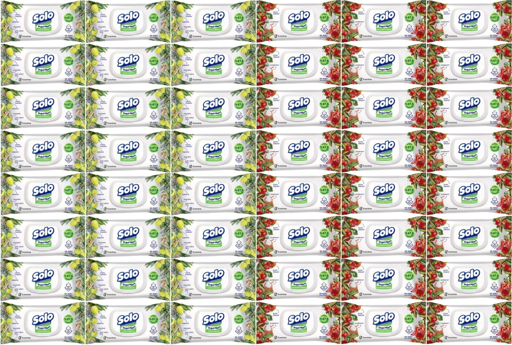 Solo Islak Havlu Mendil 50 Yaprak Limon & Biberiye-Elma Sirkesi & Karbonat (48 Li Karma Set) Solo Islak Havlu Mendil 50 Yaprak Limon & Biberiye-Elma Sirkesi & Karbonat (48 Li Karma Set)