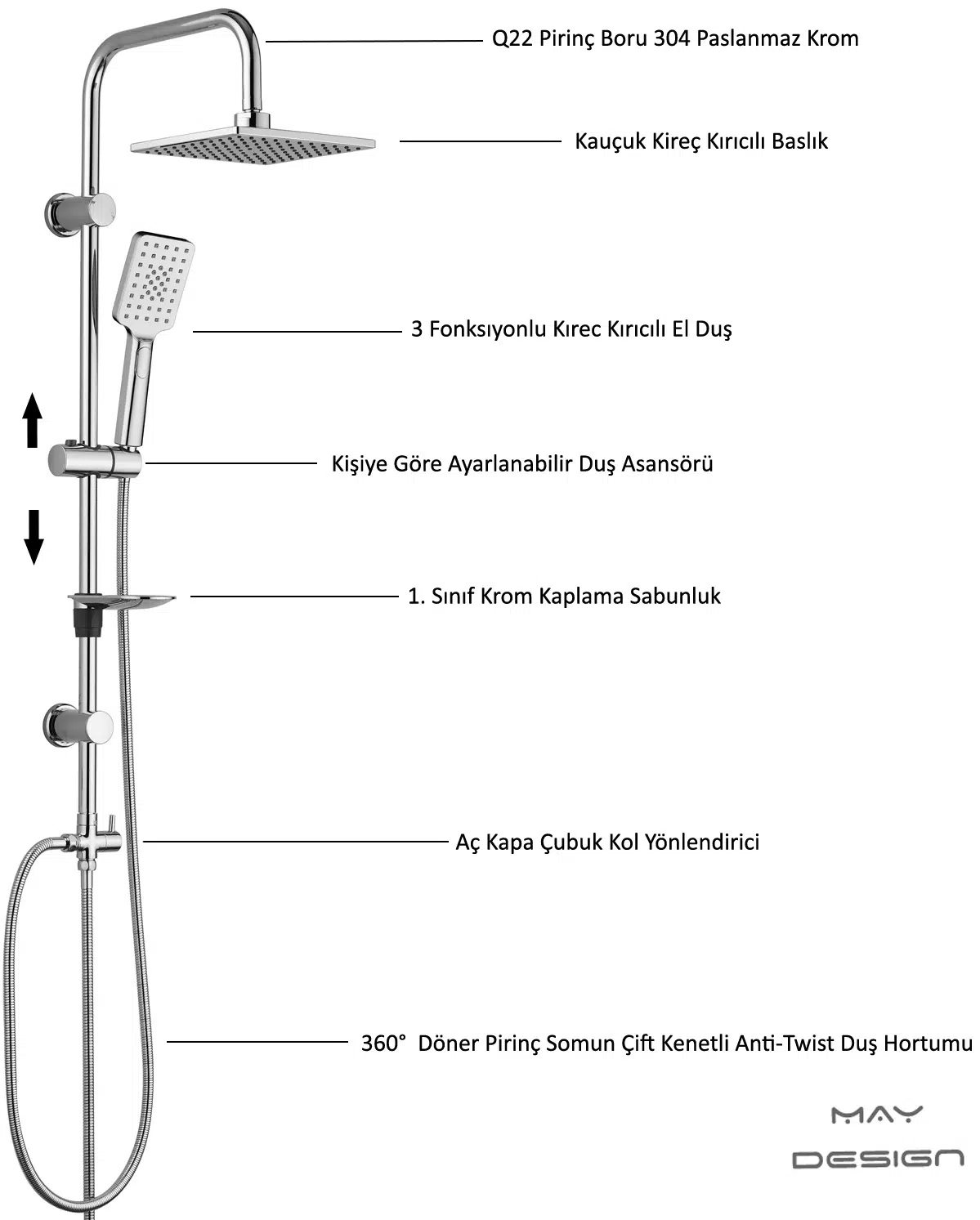 T-MAY Banyo Belen Tepe Duş Takımı Seti Krom Paslanmaz T-MAY Banyo Belen Tepe Duş Takımı Seti Krom Paslanmaz