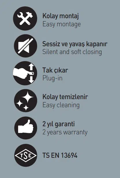 T-MAY Gökçe Kare Yavaş Kapanan Amortisörlü Klozet Kapağı Soft Close T-MAY Gökçe Kare Yavaş Kapanan Amortisörlü Klozet Kapağı Soft Close