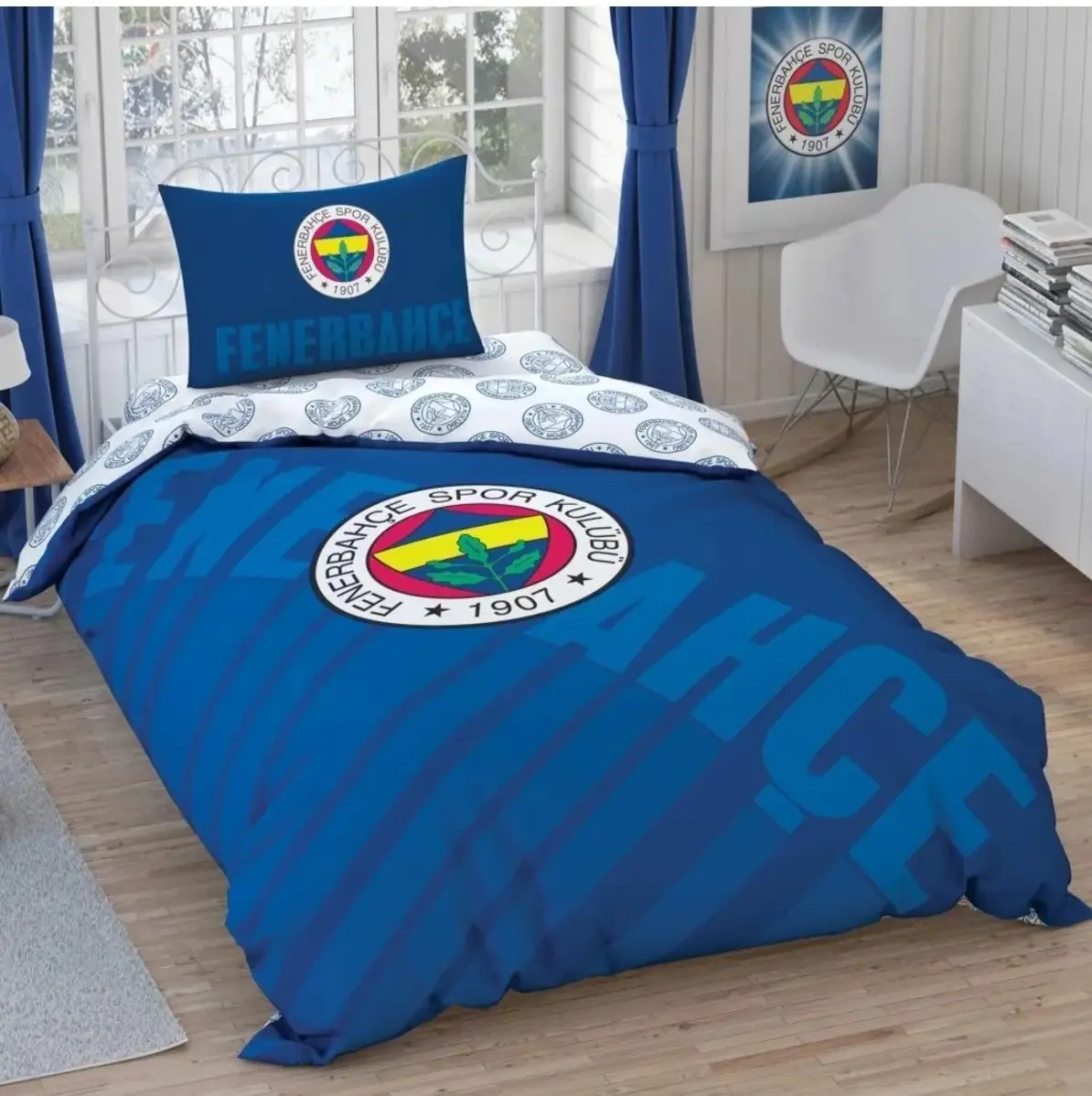 Taç Taraftar Lisanslı Ranforce Çarşafı Lastikli Tek Kişilik Nevresim Takımı-Fenerbahçe Lacivert Logo Taç Taraftar Lisanslı Ranforce Çarşafı Lastikli Tek Kişilik Nevresim Takımı-Fenerbahçe Lacivert Logo
