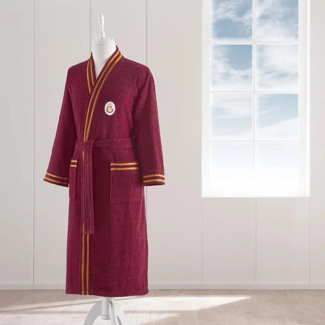 Taç Taraftar Lisanslı Tek Bornoz Şalyaka (L Beden)-Galatasaray Sarı Kırmızı