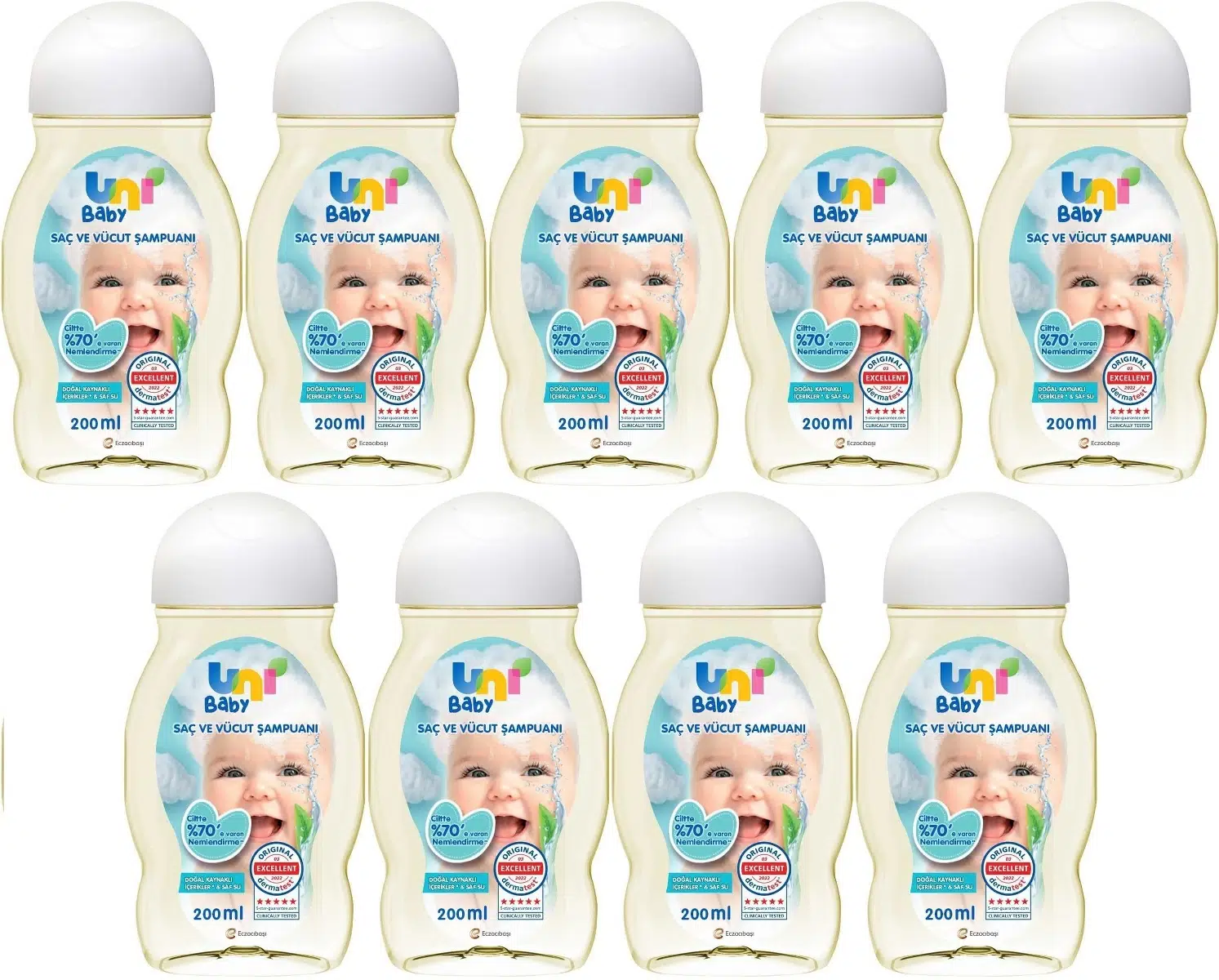 Uni Baby Bebek Saç ve Vücut Şampuanı 200ML Klasik (9 Lu Set)