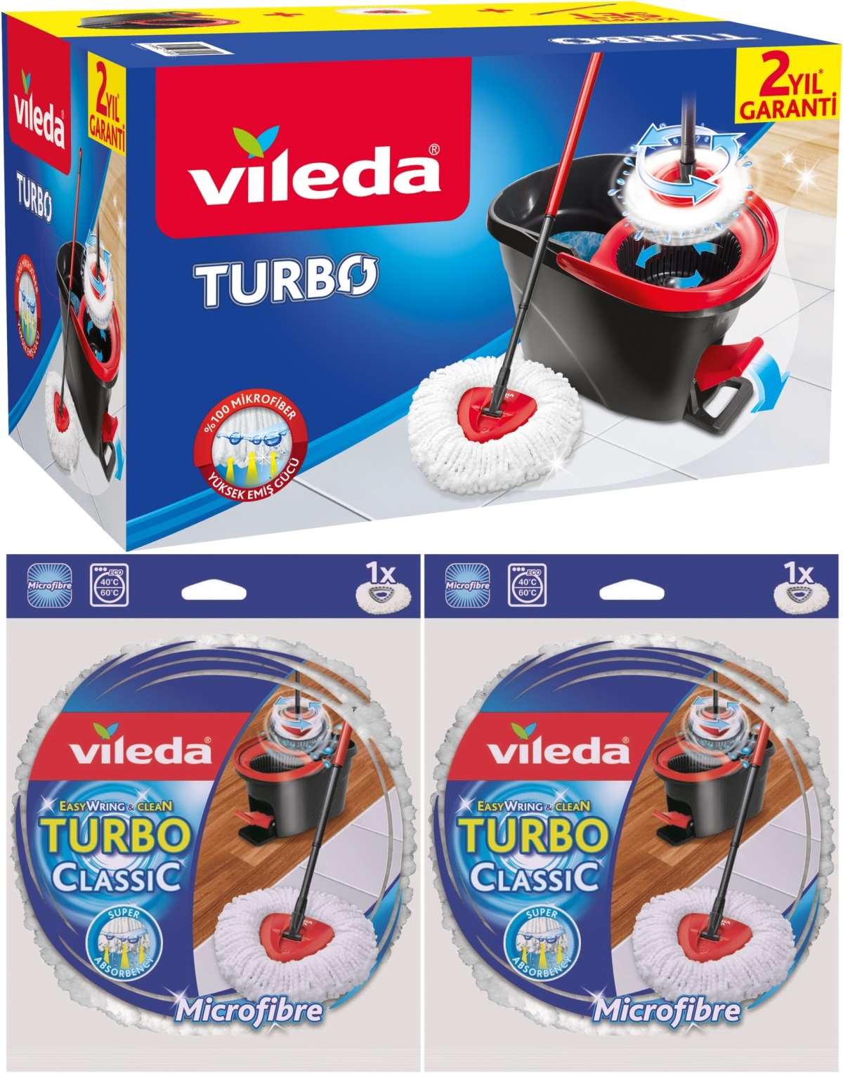 Vileda Turbo Pedallı Temizlik Seti (Komple Set)+ Turbo Yedek Mop Paspas Ucu Mikrofiber (2 Adet) Vileda Turbo Pedallı Temizlik Seti (Komple Set)+ Turbo Yedek Mop Paspas Ucu Mikrofiber (2 Adet)