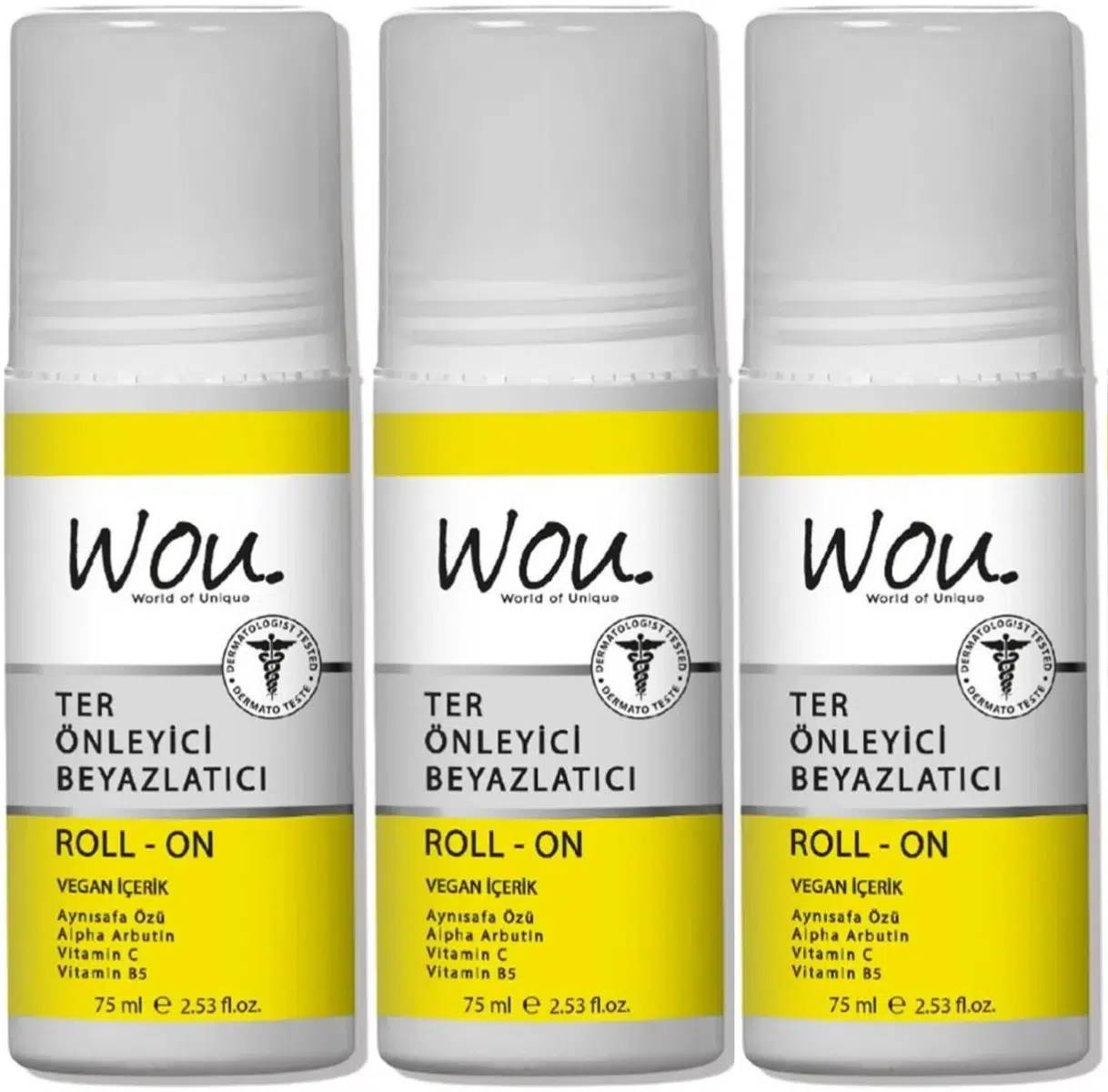 Wou World Of Unique Roll-On Unisex Deodorant 75ML Ter Önleyici Beyazlatıcı (3 Lü Set)