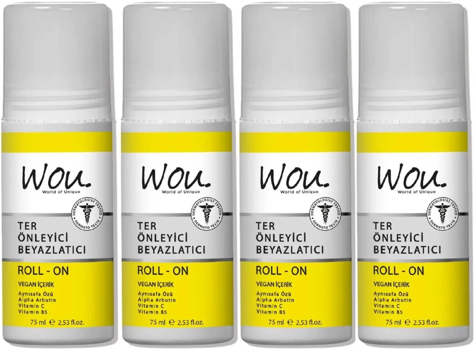Wou World Of Unique Roll-On Unisex Deodorant 75ML Ter Önleyici Beyazlatıcı (4 Lü Set)