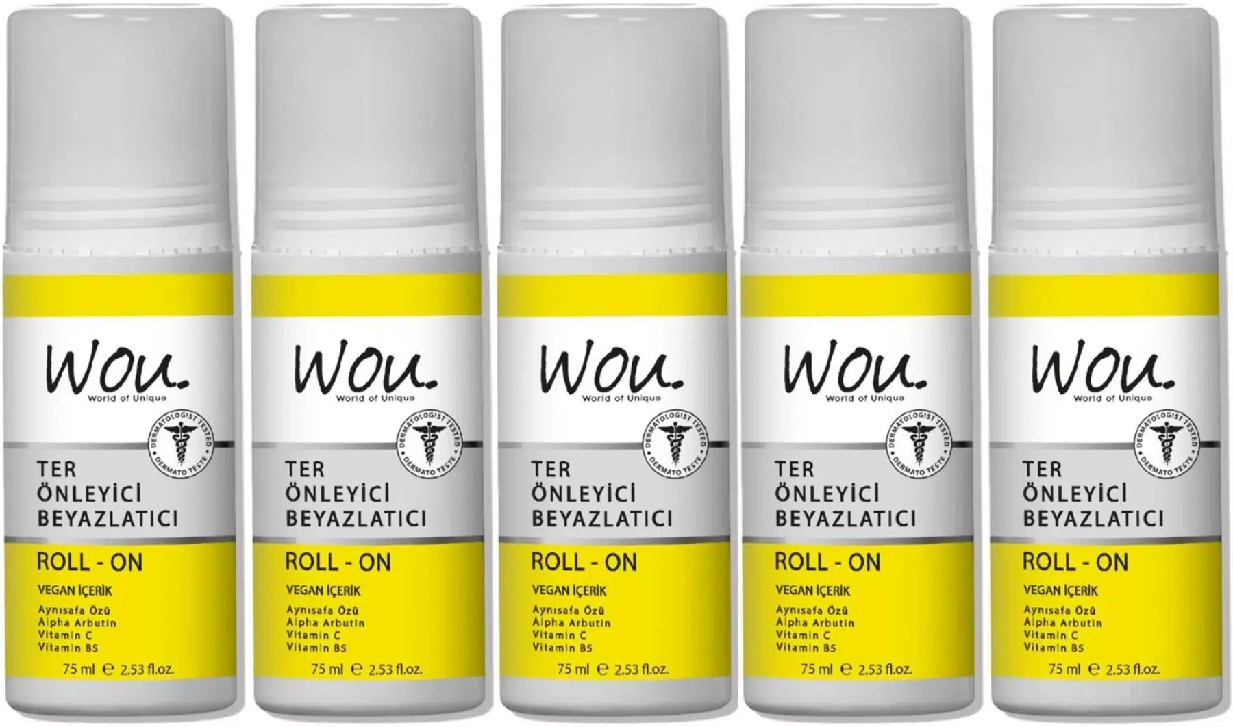 Wou World Of Unique Roll-On Unisex Deodorant 75ML Ter Önleyici Beyazlatıcı (5 Li Set)
