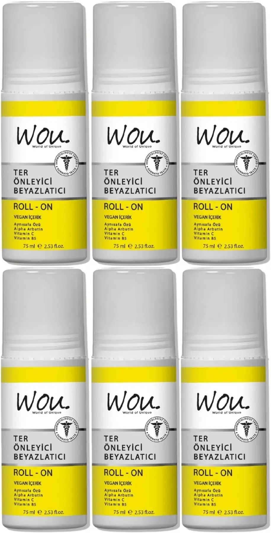 Wou World Of Unique Roll-On Unisex Deodorant 75ML Ter Önleyici Beyazlatıcı (6 Lı Set)